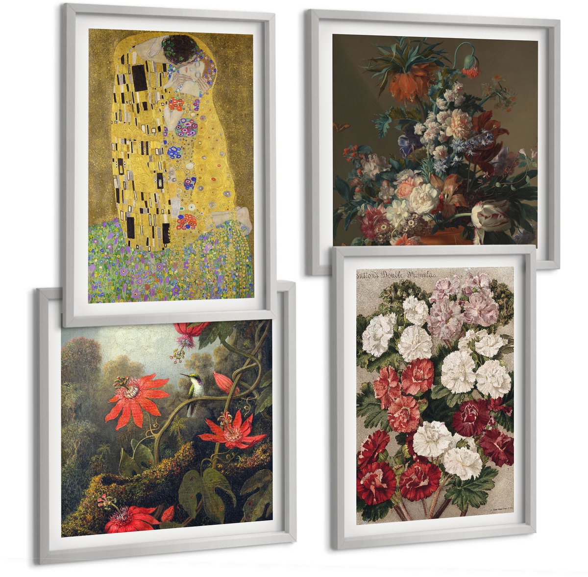 Coloray 4-Delige Schilderij Set - Bloemen En Bomen In De Schilderstijl Van De Kus Van Gustav Klimt. - 40 x 40 cm En 40 x 60 cm - Stijlvolle Muurdecoratie - Slaapkamer - Moderne Wanddecoratie