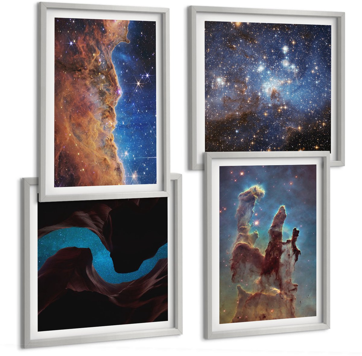 Coloray 4-Delige Schilderij Set - Ruimtelandschappen Met Sterrenstelsels En Nevels - 40 x 40 cm En 40 x 60 cm - Wanddecoratie - Muurdecoratie - Moderne Interieurdecoratie - Stijlvolle Muurdecoratie