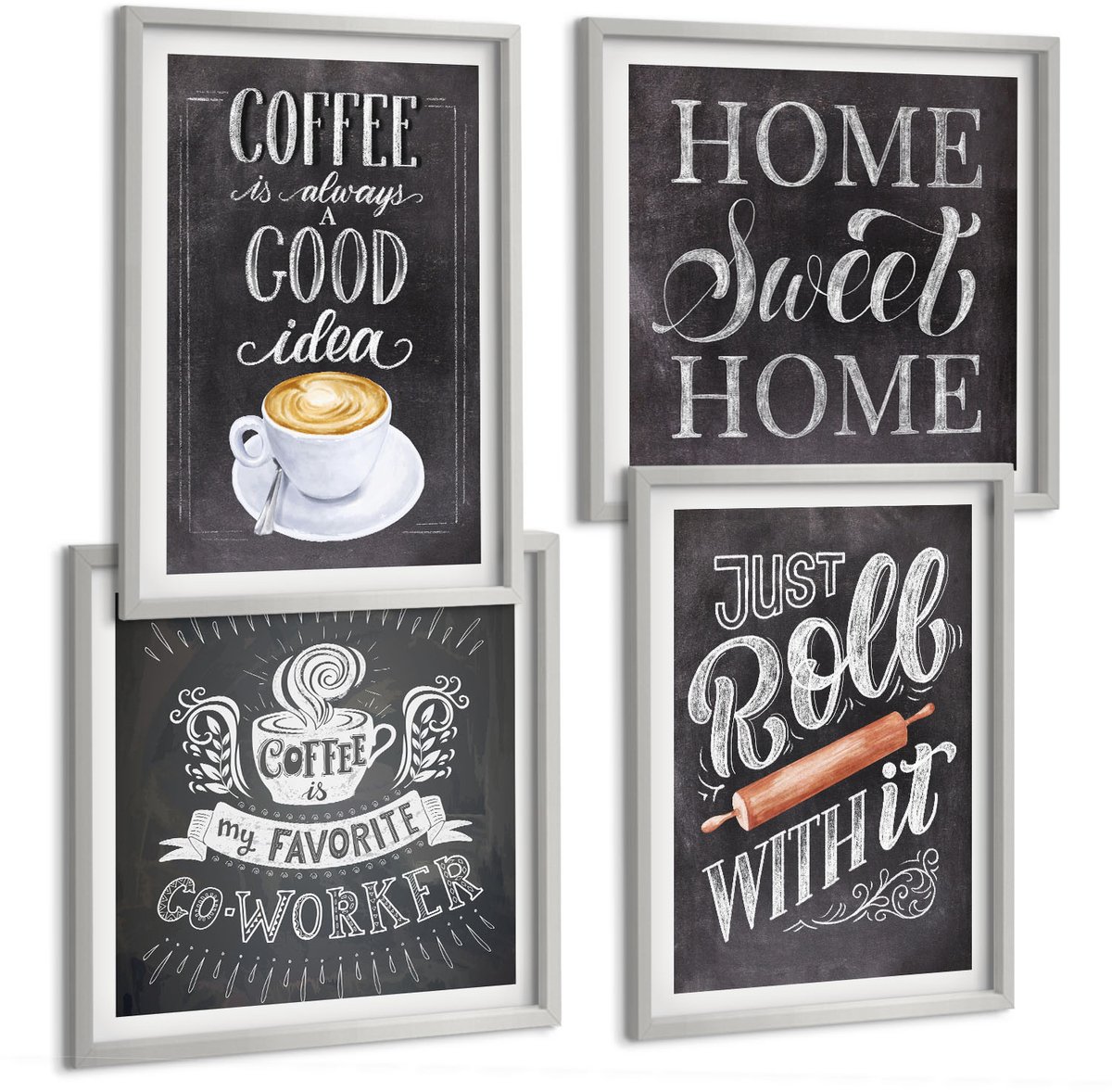 Coloray 4-Delige Schilderij Set - Koffieroller Voor Thuis: Warmte En Gezelligheid - 40 x 40 cm En 40 x 60 cm - Stijlvolle Muurdecoratie - Slaapkamer - Interieur Decoratie