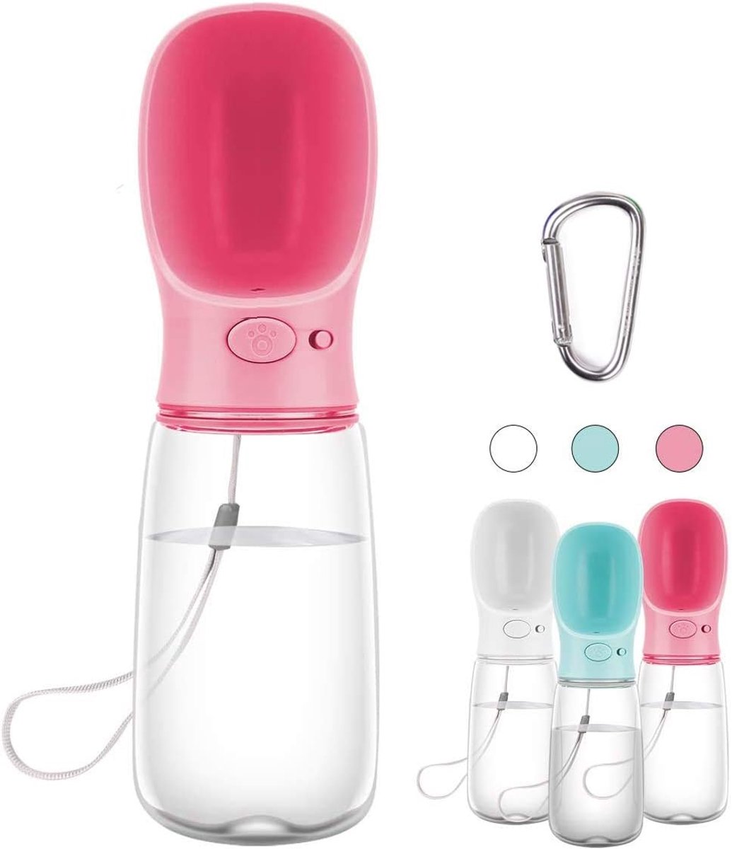 Drinkfles voor honden met waterdispenser voor huisdieren, antibacterieel, voor levensmiddelen, het testen van honden, reizen, drinken voor drinkflessen, voor buiten, (550 milliliter, roze)