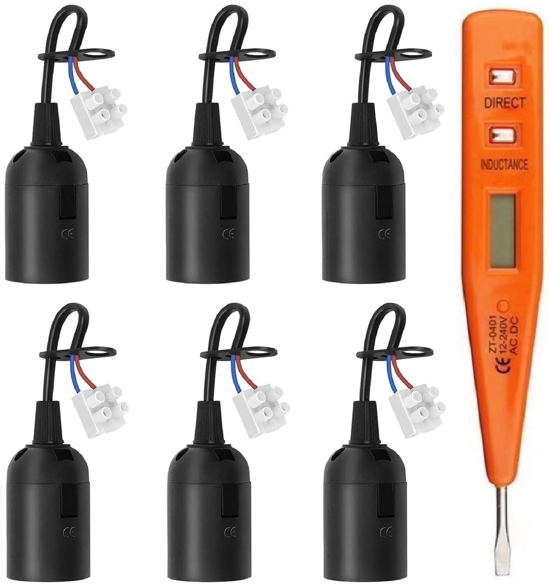Lampfitting, 6 stuks bouwplaatsfitting met kabel en spanningstester voor woonkamer, kroonluchter, keuken, slaapkamer
