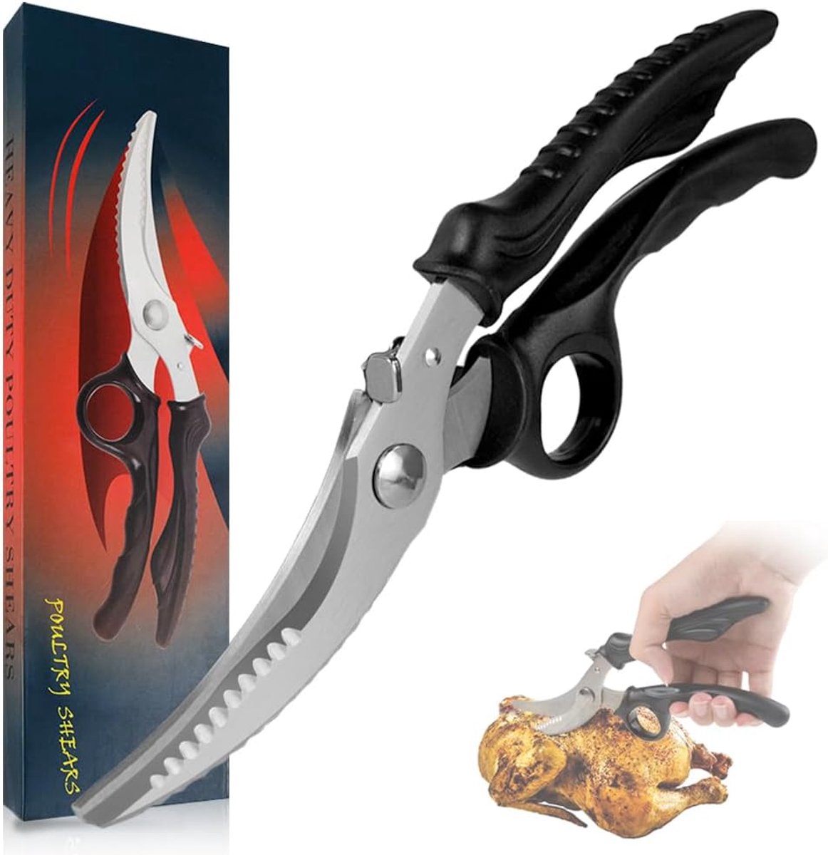 heavy duty keukenschaar met gekartelde rand en vergrendeling, 8 cm