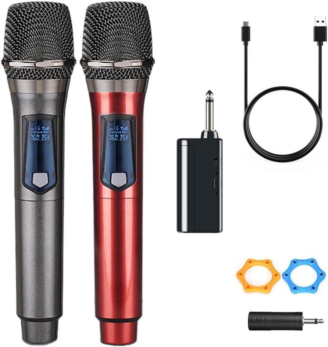 Dynamische draadloze microfoon voor karaoke, bruiloft, DJ, feest, spraak, kerk, klasse, PA-systeem, 60 m, grijs en rood