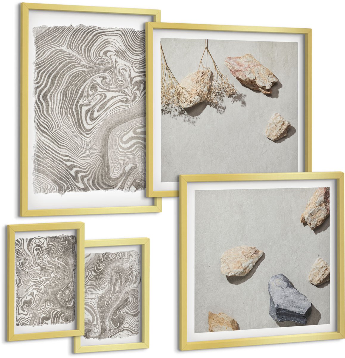 Coloray 5-Delige Schilderij Set - Abstracte Schilderkunst Met Moderne Vormen - 50 x 50 cm, 20 x 30 cm En 40 x 60 cm - Wanddecoratie - Muurdecoratie - Moderne Interieurdecoratie