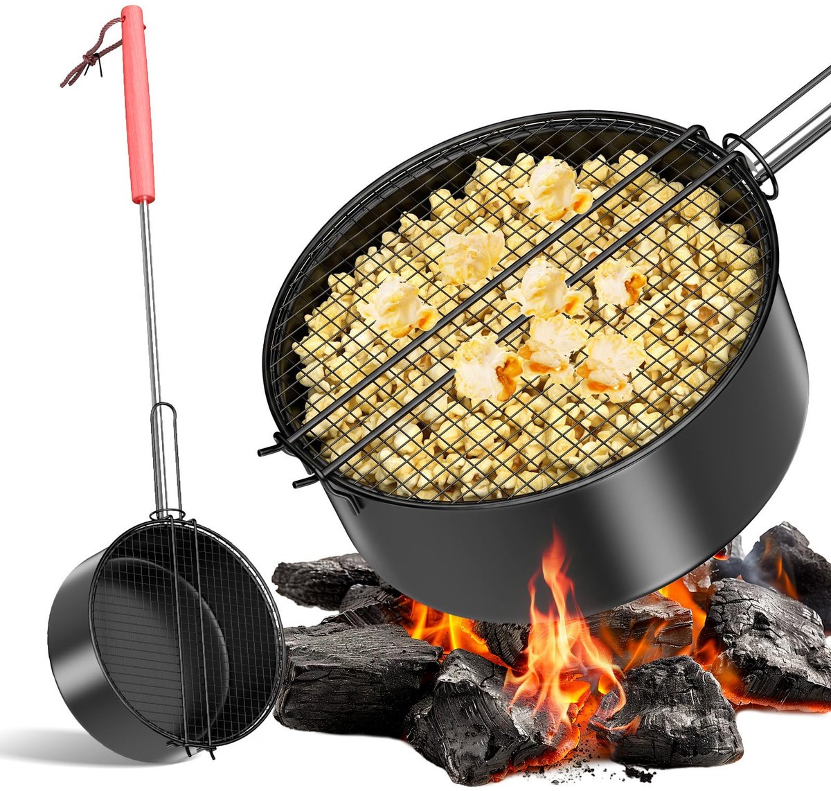 Popcorn-grillpan voor kampvuur en barbecue, outdoor popcornpan voor kampvuur, grill en vuurschaal, van hoogwaardig - ShopVlot