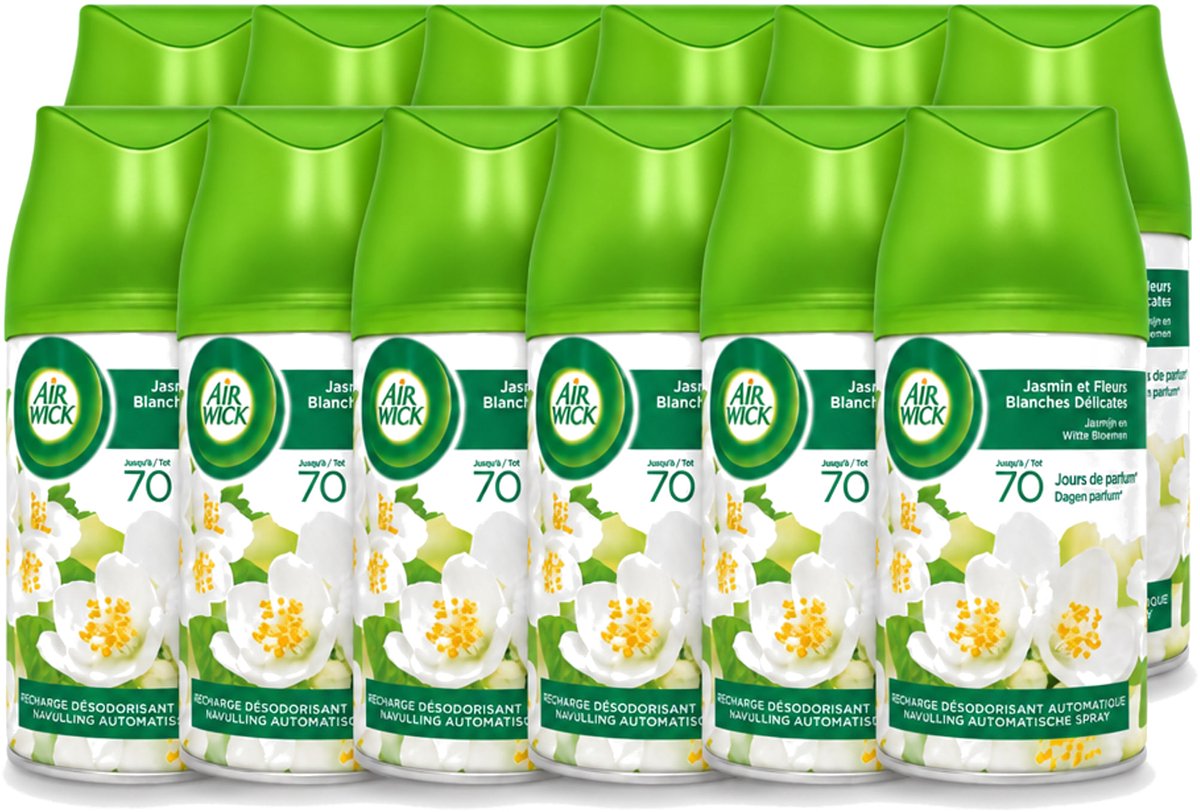 12 x Air Wick Freshmatic - Luchtverfrisser - Navulling Automatische Spray - Jasmijn en Witte Bloemen - 250ml - Voordeelverpakking - 12 stuks