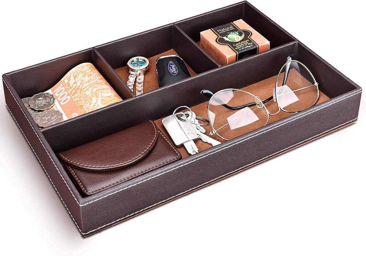 SnelShoppen - Luxe Kunstlederen Valet Tray - Organiser voor Sleutels, Pennen, Muntjes, Sieraden - Elegante Bureau Organizer voor Kantoor en Bedside -