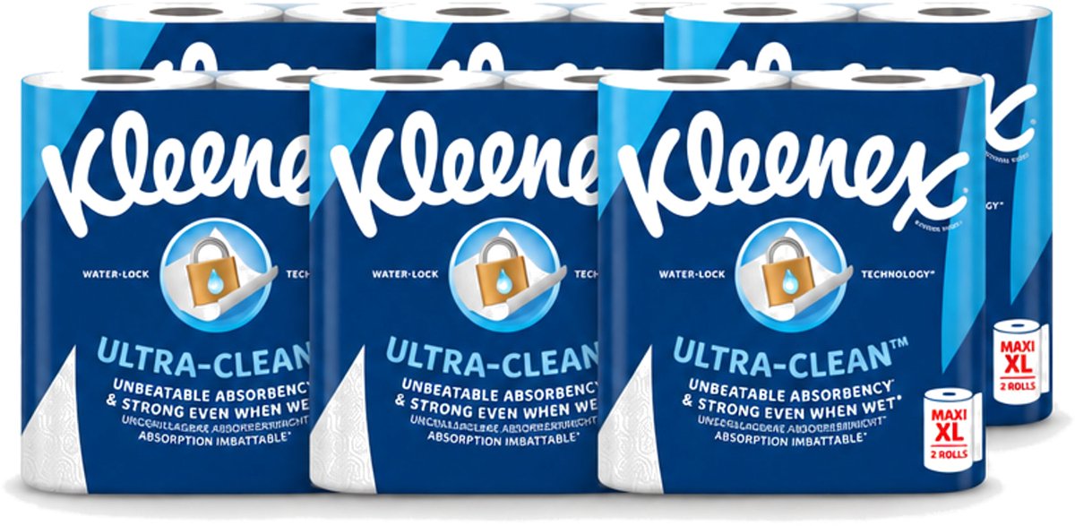 6 x Kleenex - Keukenpapier - Ultra Clean - Maxi XL - Absorberend - 2 Rollen - Voordeelverpakking - 6 stuks