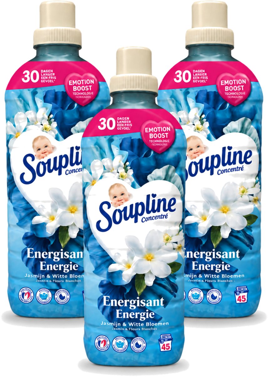 3 x Soupline – Wasverzachter – Energie Jasmijn & Witte Bloemen – 950 ml - Voordeelverpakking - 3 stuks