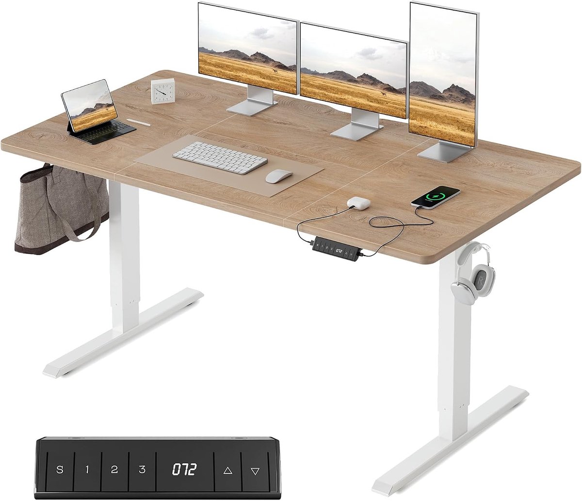Elektrisch bureau 140 x 70 cm met verstelbare hoogte en USB-poorten