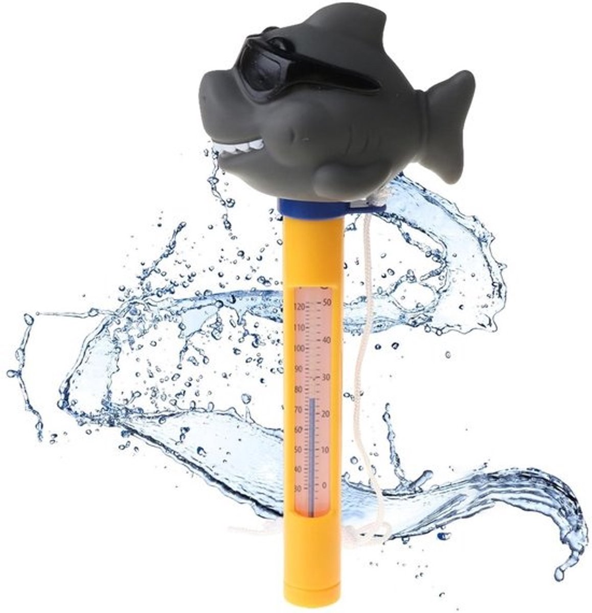 Drijvende cartoonzwembadthermometer met haaivorm voor binnen- en buitenbaden