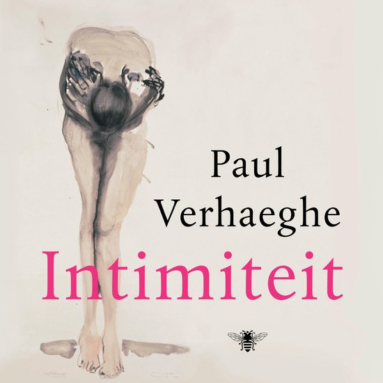 Couverture du livre 'Intimiteit' par Paul Verhaeghe, avec une aquarelle abstraite de jambes et une araignée.