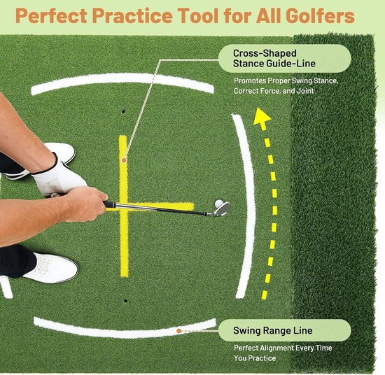 Golf Slagmat met Kruislijn, 152×121×4,5 cm Dubbel Gras Golf Oefenmat, Antislip EVA Kunstgras Trainingsmat voor Binnen en Buiten van GOLF — afbeelding 5