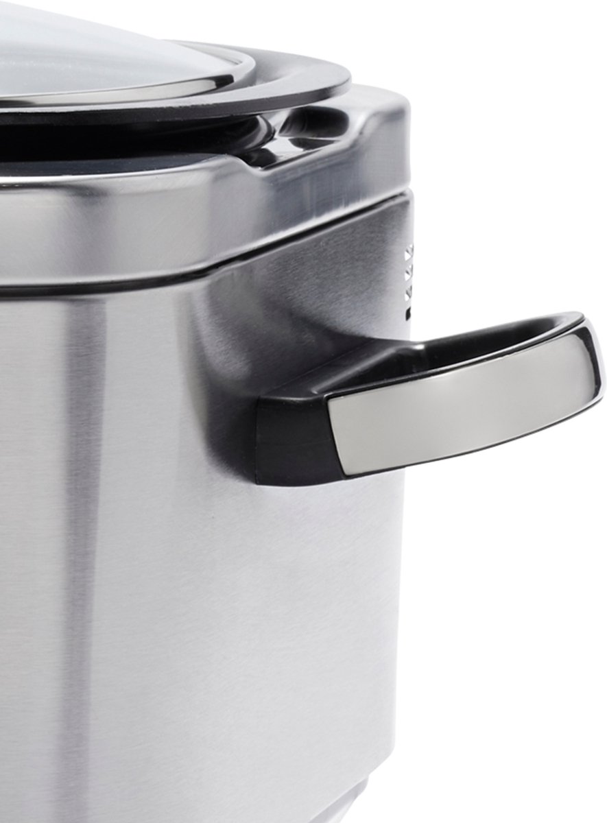 GreenPan Elite Slowcooker 6L - PFAS-vrije antikleeflaag - Leddisplay met kookprogramma's - Koudgreep - Vermogen: 1350 Watt - RVS Deksel - Met Receptenboek - Stainless Steel – foto 3
