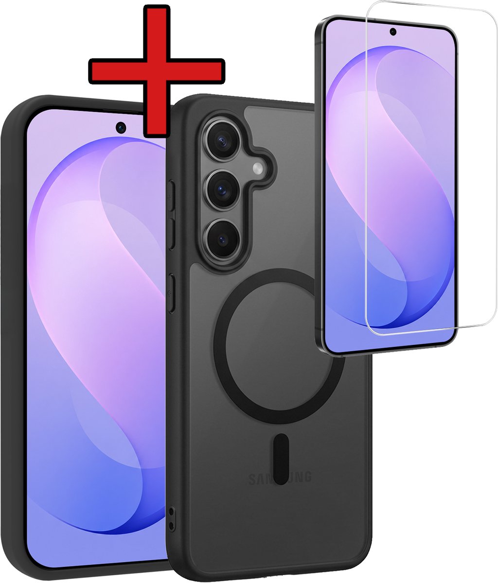 Hoesje - Met Screenprotector - Geschikt voor Samsung Galaxy S26 FE - Magsafe Compatible - Sterk & Shockproof - Shock Proof Case - Back Cover - Telefoon Hoes - Telefoonhoes - Zwart
