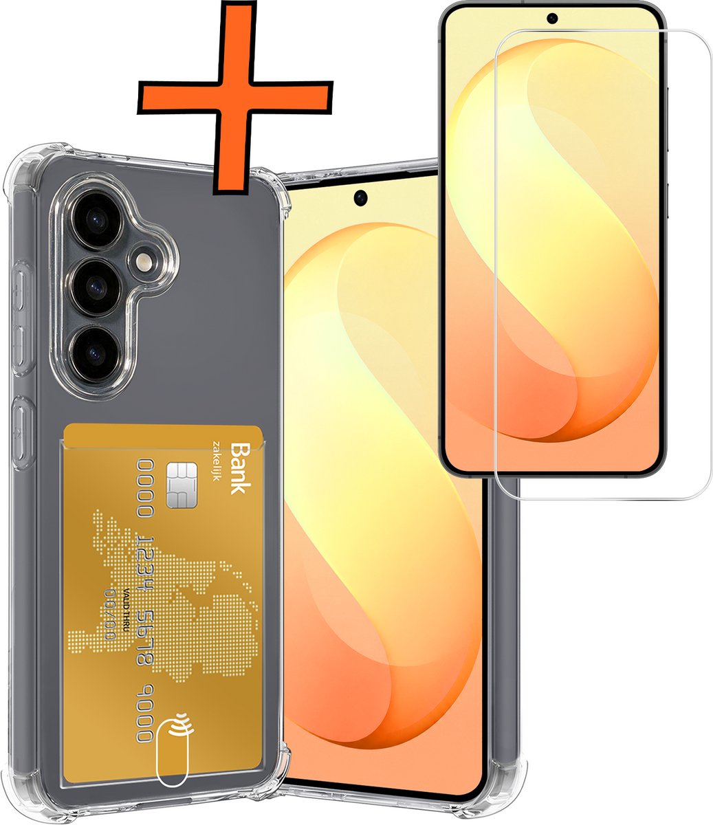 Hoes - Geschikt voor Samsung Galaxy S26 FE - Met Screenprotector - En Pashouder - En Kaarthouder - Telefoon Hoesje Shockproof - Siliconen Case - Back Cover - Shock Proof - Pasjes Houder - Transparant