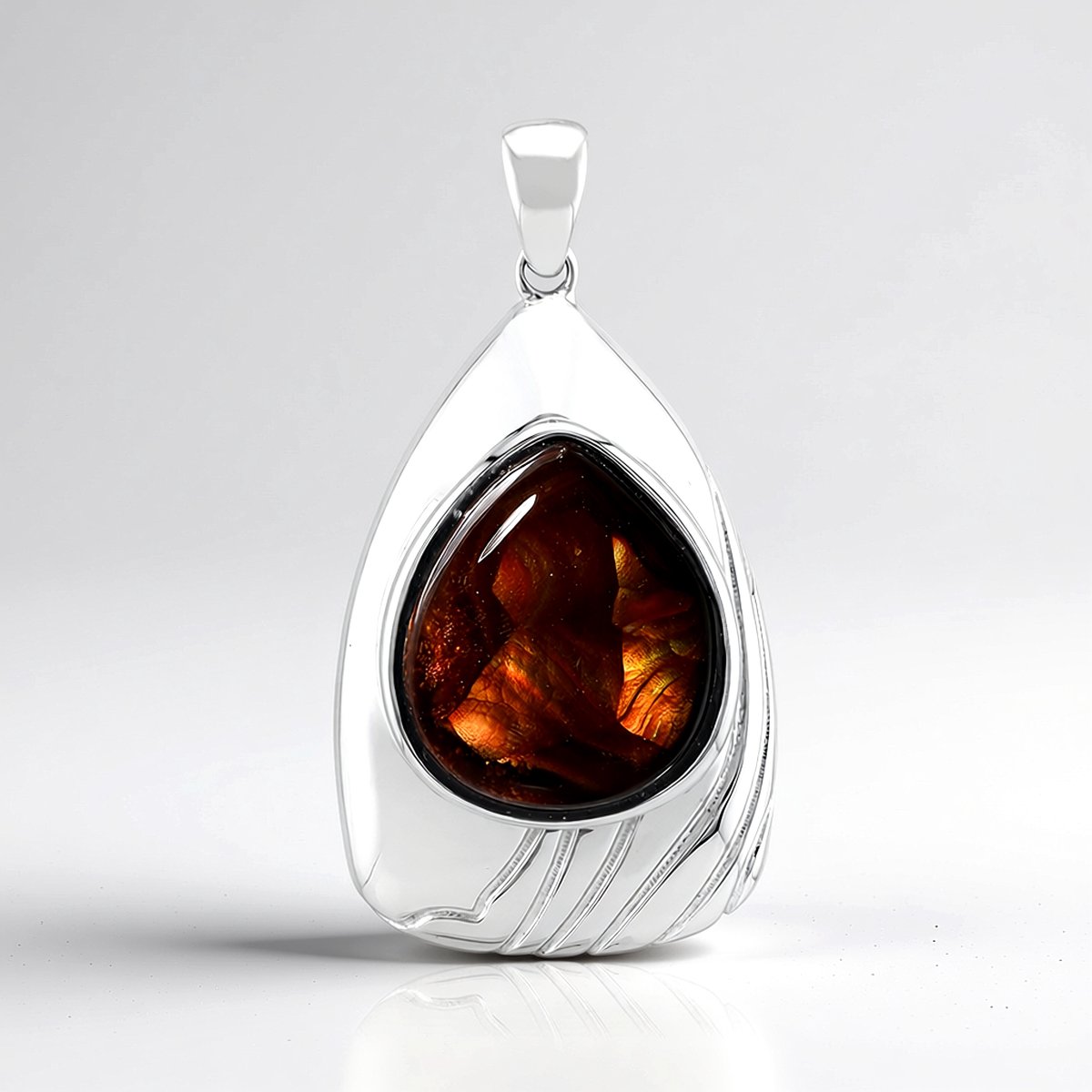 Cavill - Vuuragaat Hanger 925 Sterling Zilver - 6,4 ct Mexicaanse Vuur Agaat - Druppelvormige Cabochon - Elegante Gerhodineerde Zilveren Dameshanger