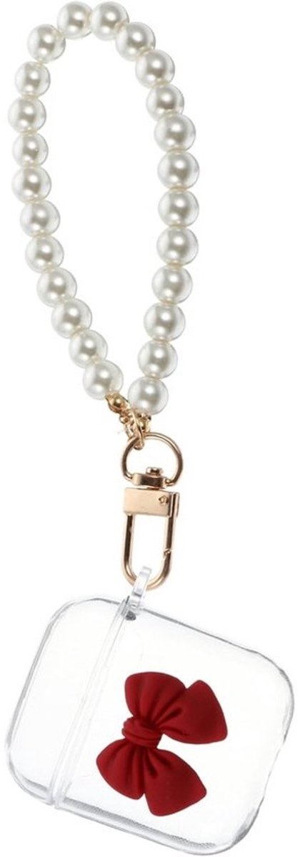 Oortelefoonhoes - met parelketting - Doosje voor oordopjes - Draagbare bescherming - Decoratieve parelketting - 5.5x5.5cm - Rood