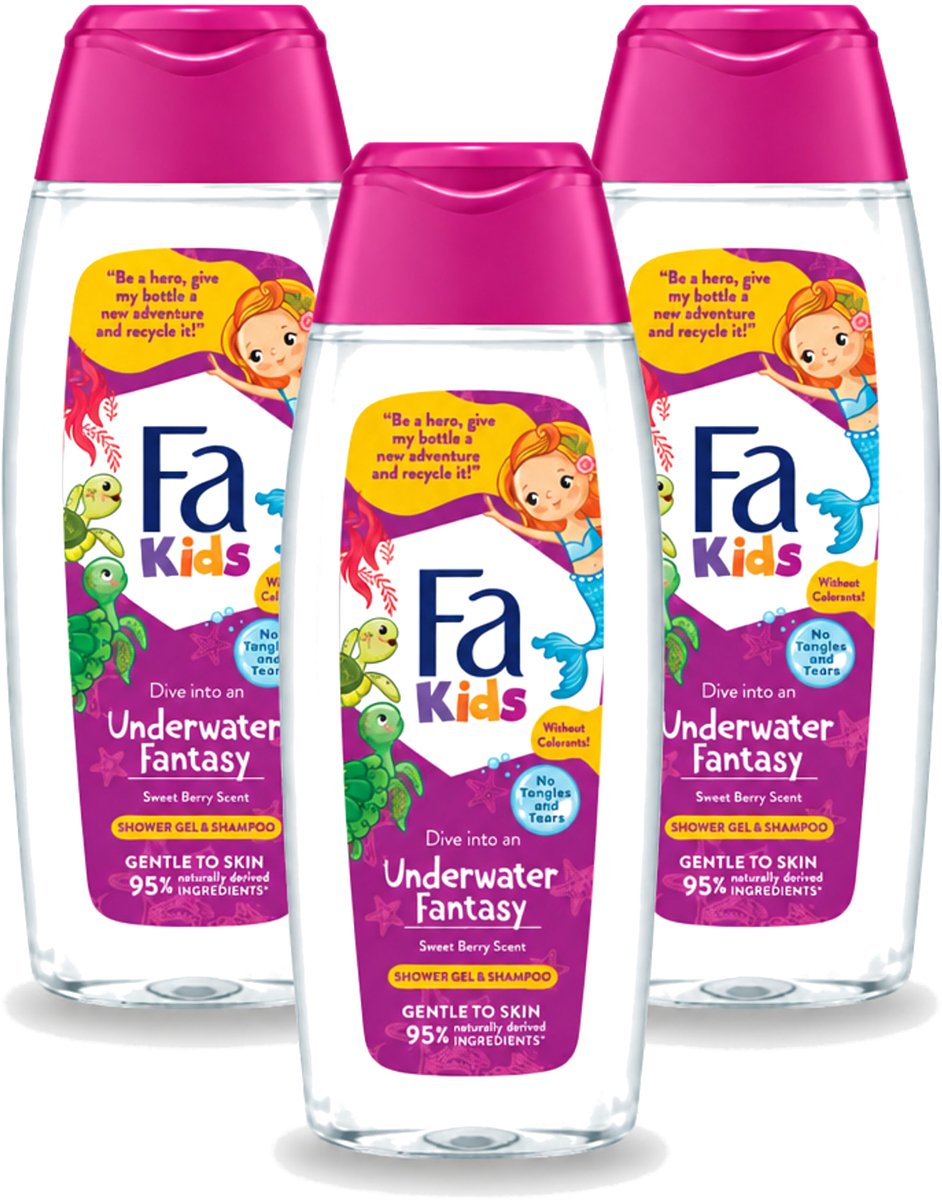 3 x Fa – Douchegel & Shampoo – Kids Underwater Fantasy – 250 ml - Voordeelverpakking - 3 stuks