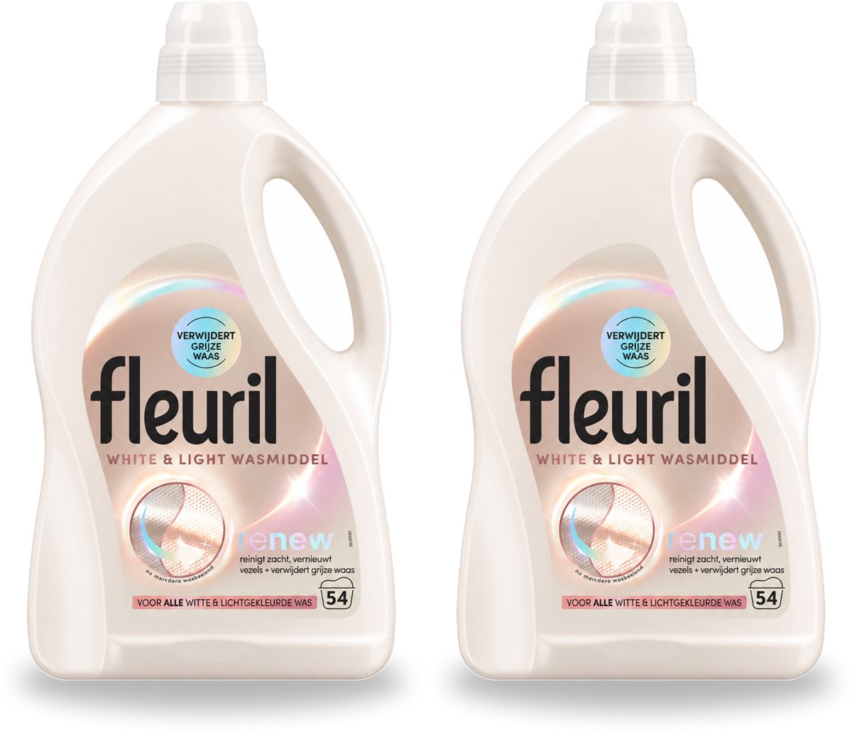 2 x Fleuril - Wasmiddel - White & Light Vloeibaar Wasmiddel - Witte & Lichte Was - 54 wasbeurten - Voordeelverpakking - 2 stuks