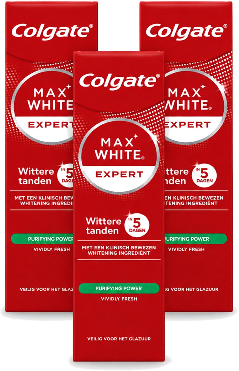 3 x Colgate – Max White Expert Purifying Power – Tandpasta – 75 ml - Voordeelverpakking - 3 stuks