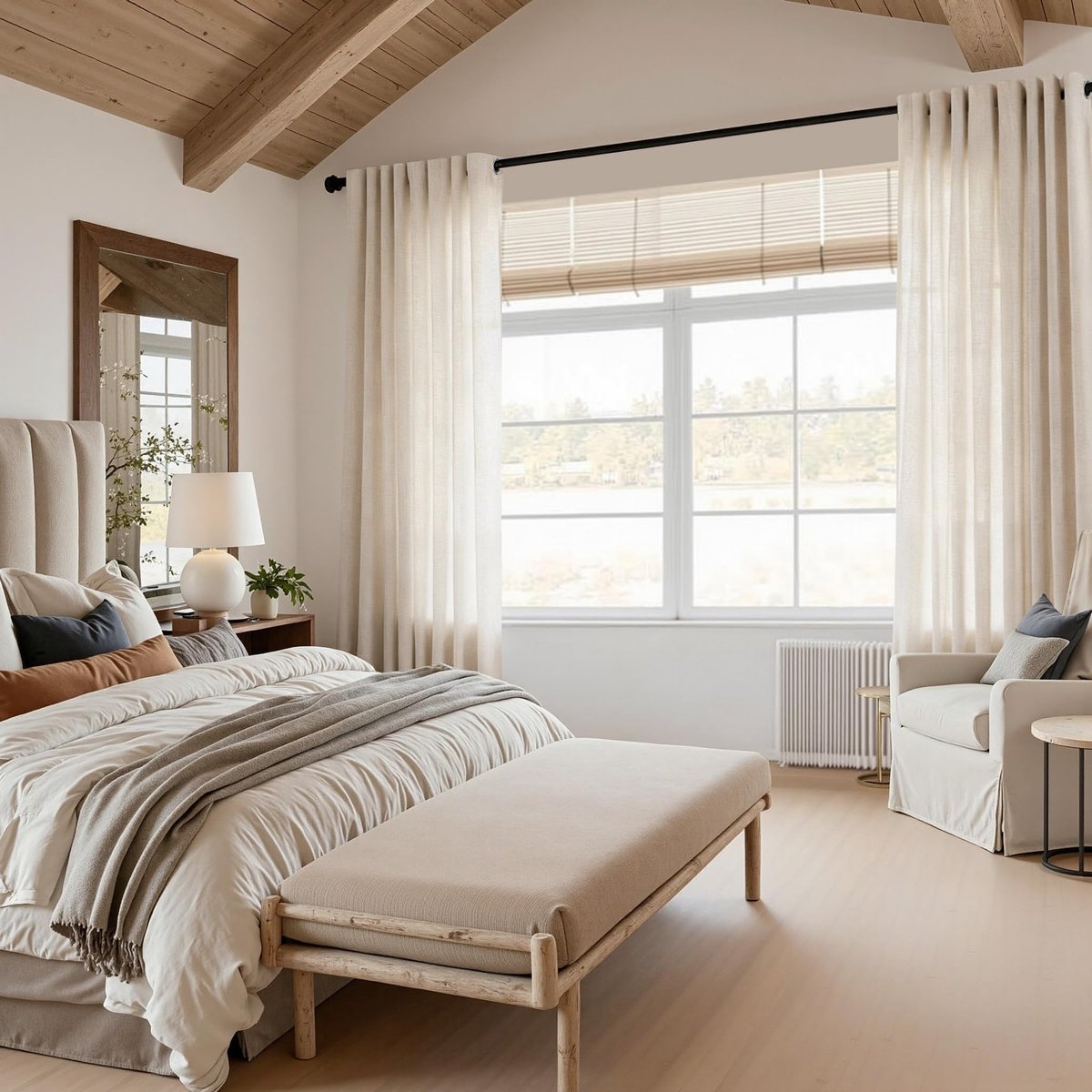 Gordijnen, beige, kort, 160 cm hoog, linnen gordijn met inslagringen, voor keuken, kinderkamer, eetkamer, bistro - ShopVlot