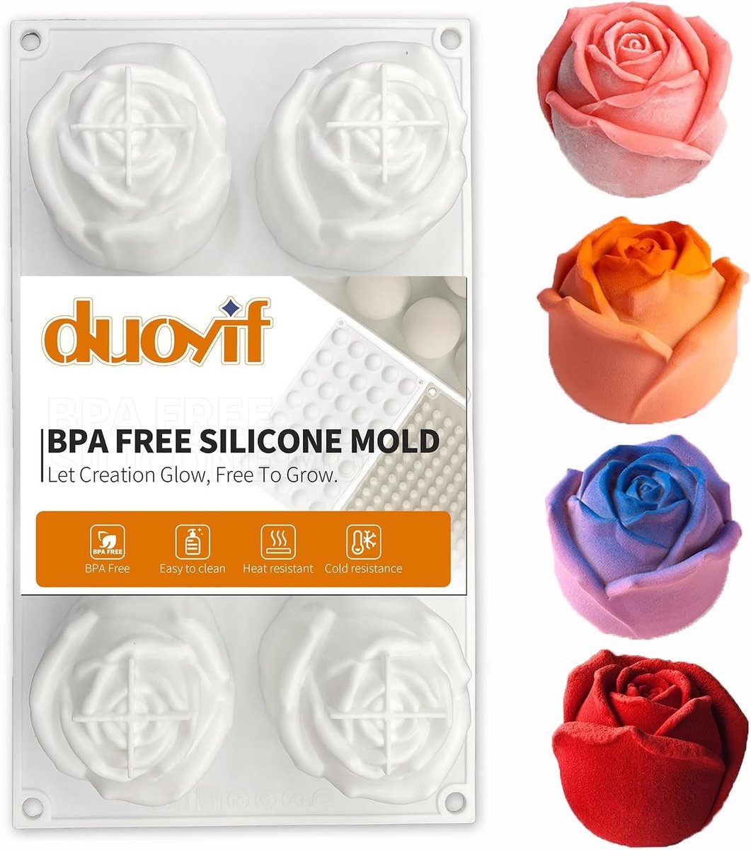 Siliconen Mallen voor Chocolade en Desserts, Rozenvorm, 6 Holes, 3D Rozen, Ideaal voor Mousses, Jelly en IJsdecoraties