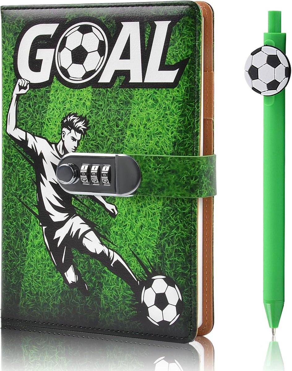 SnelShoppen - Football Diary Set met Lock - 2-delig Notitieboek voor Jongens (6-16 jaar) - A5 Dagboek met Voetbal Pen - Perfect voor School en Vrije T
