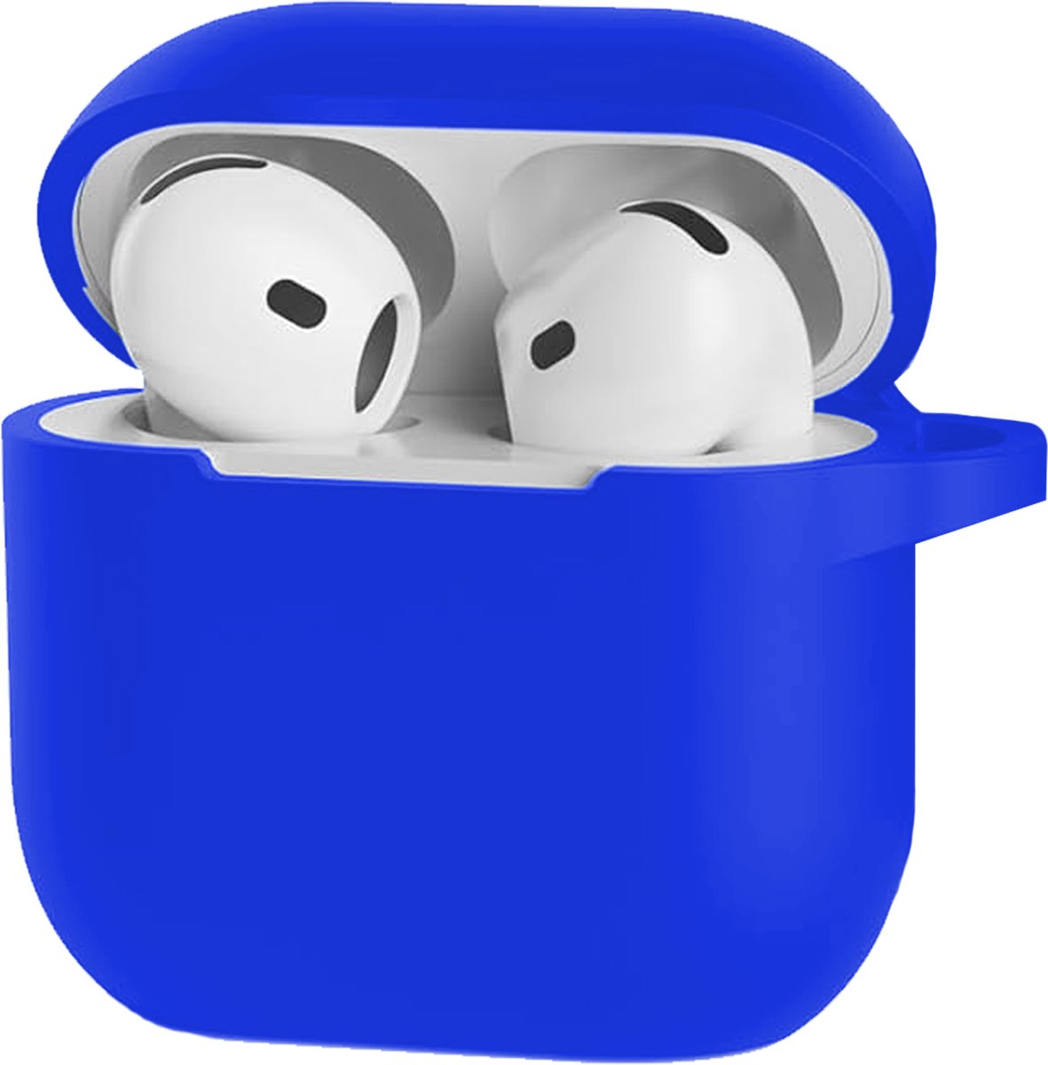 Hoesje Geschikt voor Apple AirPods 5 - Siliconen Hoes met Clip - Silicone Case Cover - Blauw