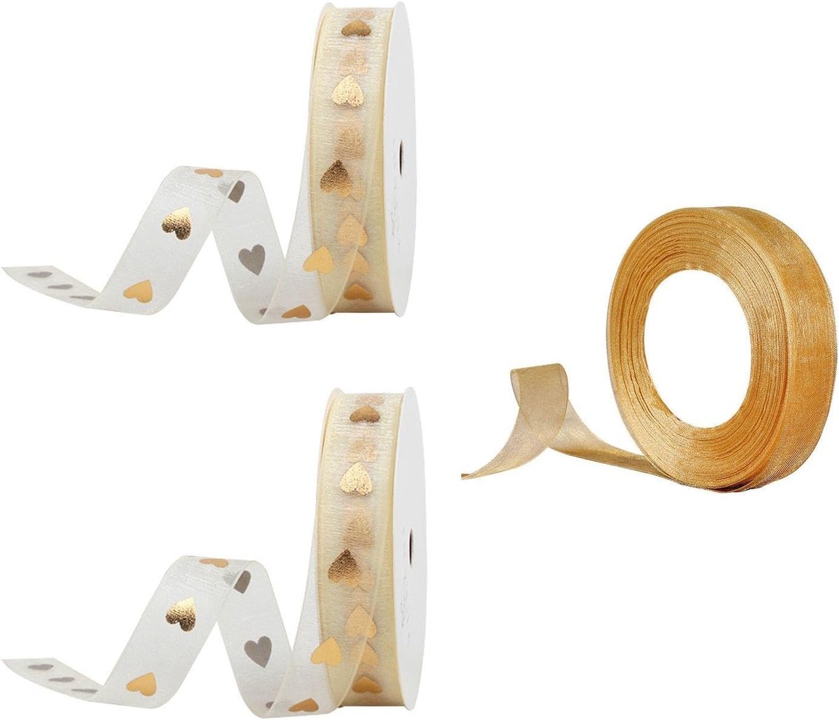 Ribbons hartvormig 27 m - goud katoen - sneeuwmesh lichtgoud - perfect voor bloemen - ShopVlot