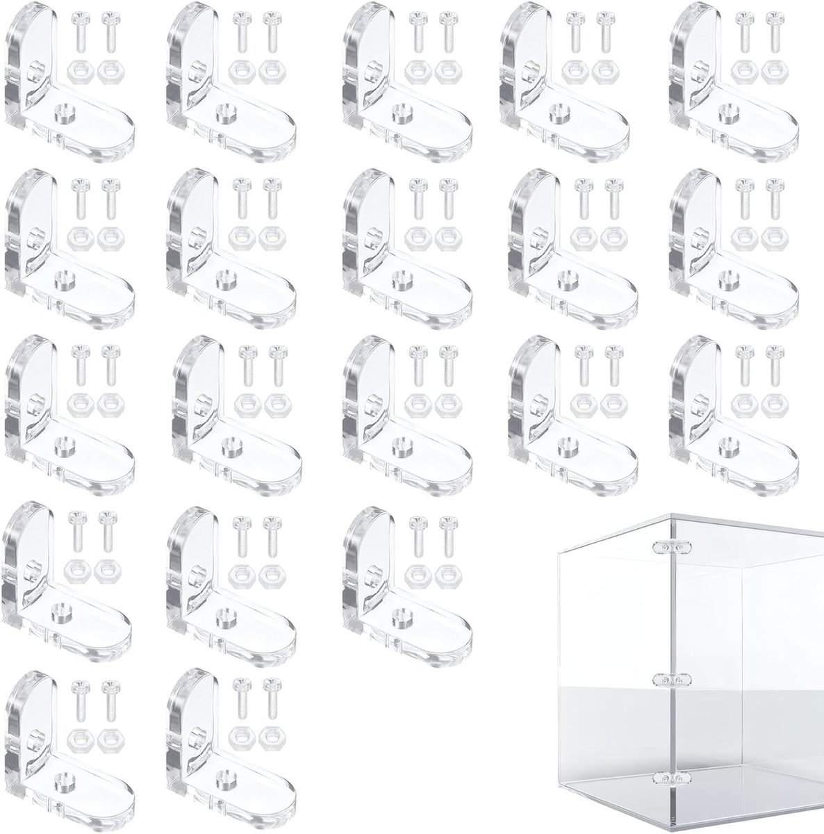 Transparante L-vormige Hoekconnectoren, 90 Graden Bevestigingshouders, 20 Stuks voor DIY Display Box en Meubelverbindingen