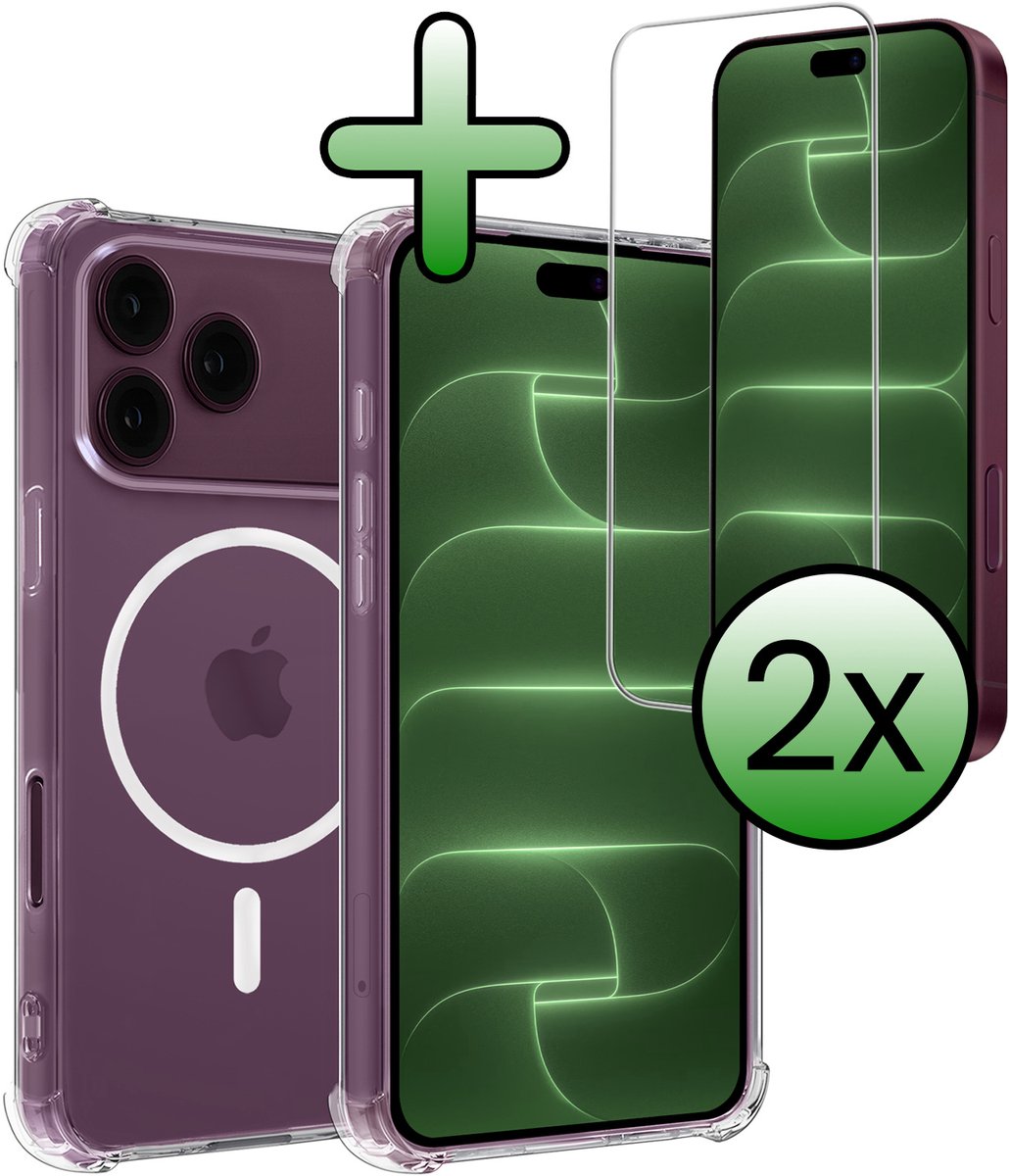Hoesje Met 2x Screenprotector - Geschikt voor Apple iPhone 18 Pro - Magsafe Compatible - Sterk & Shockproof - Back Cover - Shock Proof Case - Telefoon Hoes - Transparant
