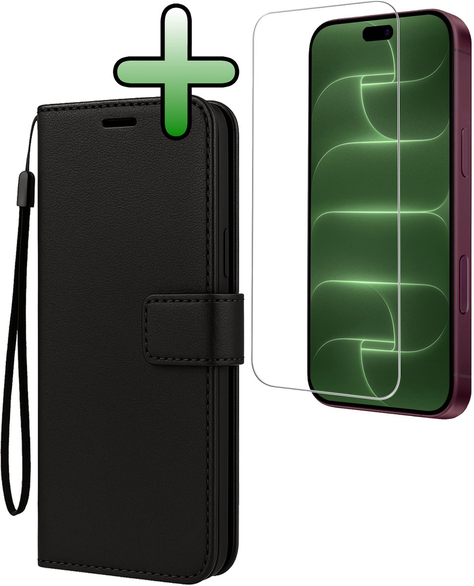 Hoesje Met Screenprotector - Geschikt voor Apple iPhone 18 Pro Max - Luxe Pasjeshouder - Bookcase Portemonee - Flip Case - Kunstleer Book Case - Flipcase - Book Cover - Walletcase - Portemonneehoes - Zwart