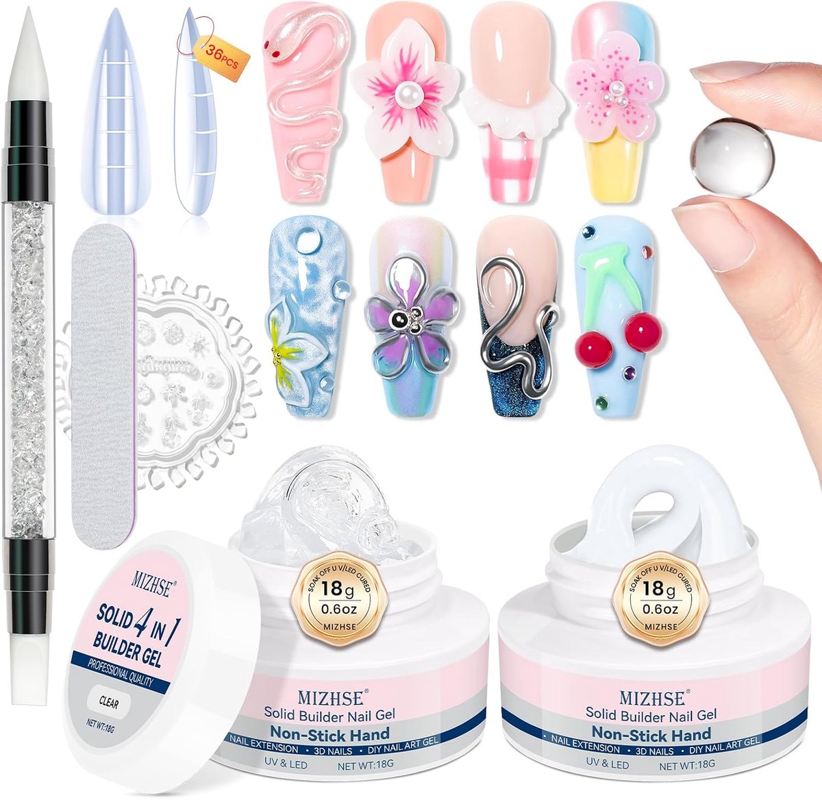 Bouwgel voor nagels 5-in-1 - Duidelijk en wit - 3D gel voor nagelsculpturen - Perfect voor nagelverlenging - ShopVlot