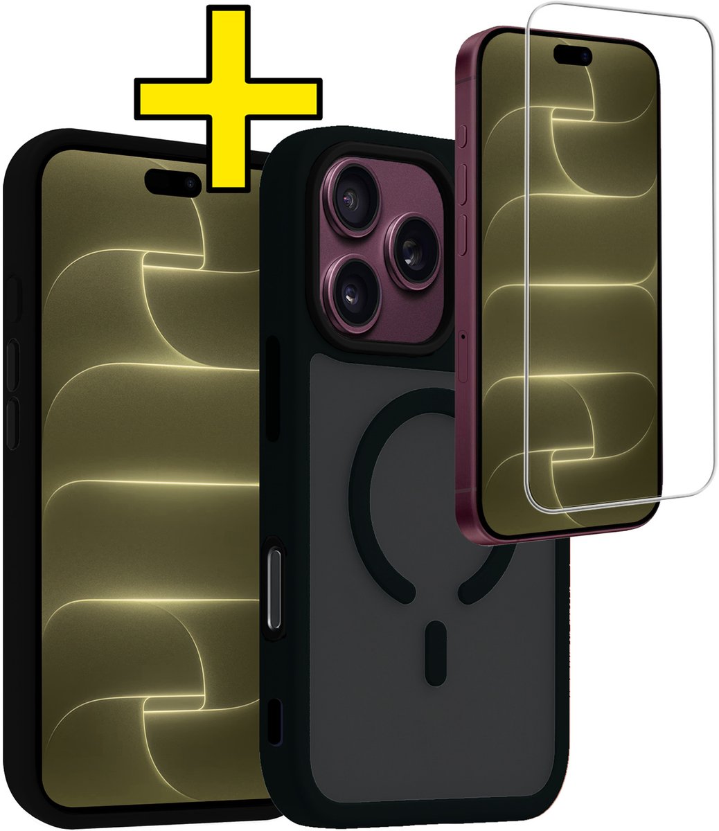 Hoesje - Met Screenprotector - Geschikt voor Apple iPhone 18 Pro Max - Magsafe Compatible - Sterk & Shockproof - Back Cover - Shock Proof Case - Telefoon Hoes - Telefoonhoesjes - Zwart