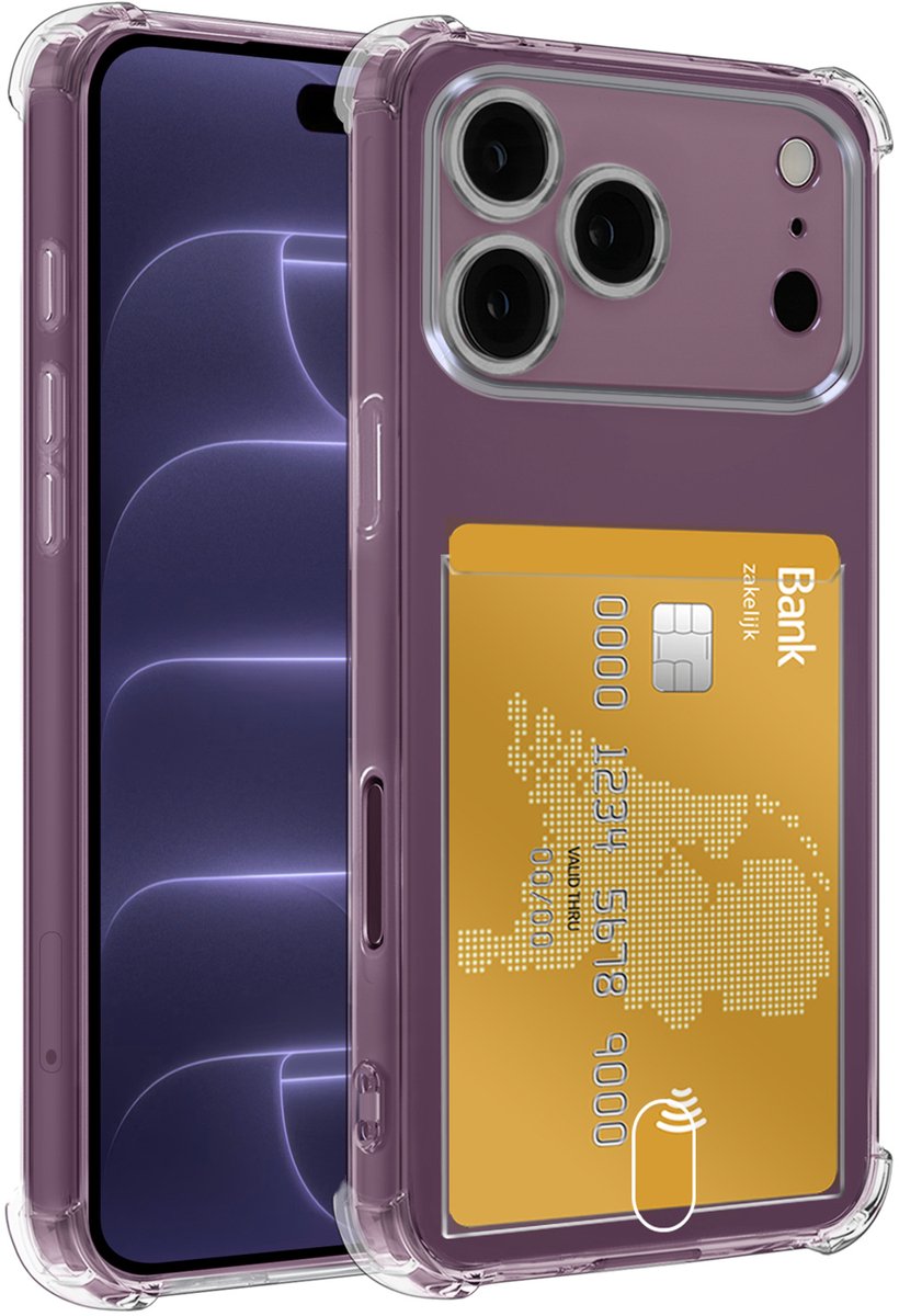 Hoesje - Geschikt voor Apple iPhone 18 Pro - Met Pashouder en Kaarthouder - Telefoon Hoes Shockproof - Siliconen Case - Shock Proof - Back Cover - Pasjes Houder - Telefoonhoes - Transparant