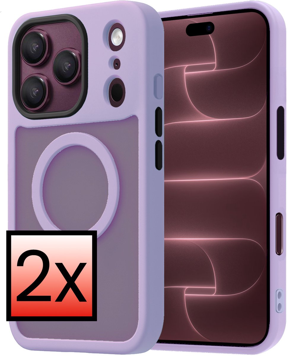Hoesje - 2 Stuks - Geschikt voor Apple iPhone 18 Pro - Magsafe Compatible - Sterk & Shockproof - Back Cover - Shock Proof Case - Telefoon Hoes - Lila
