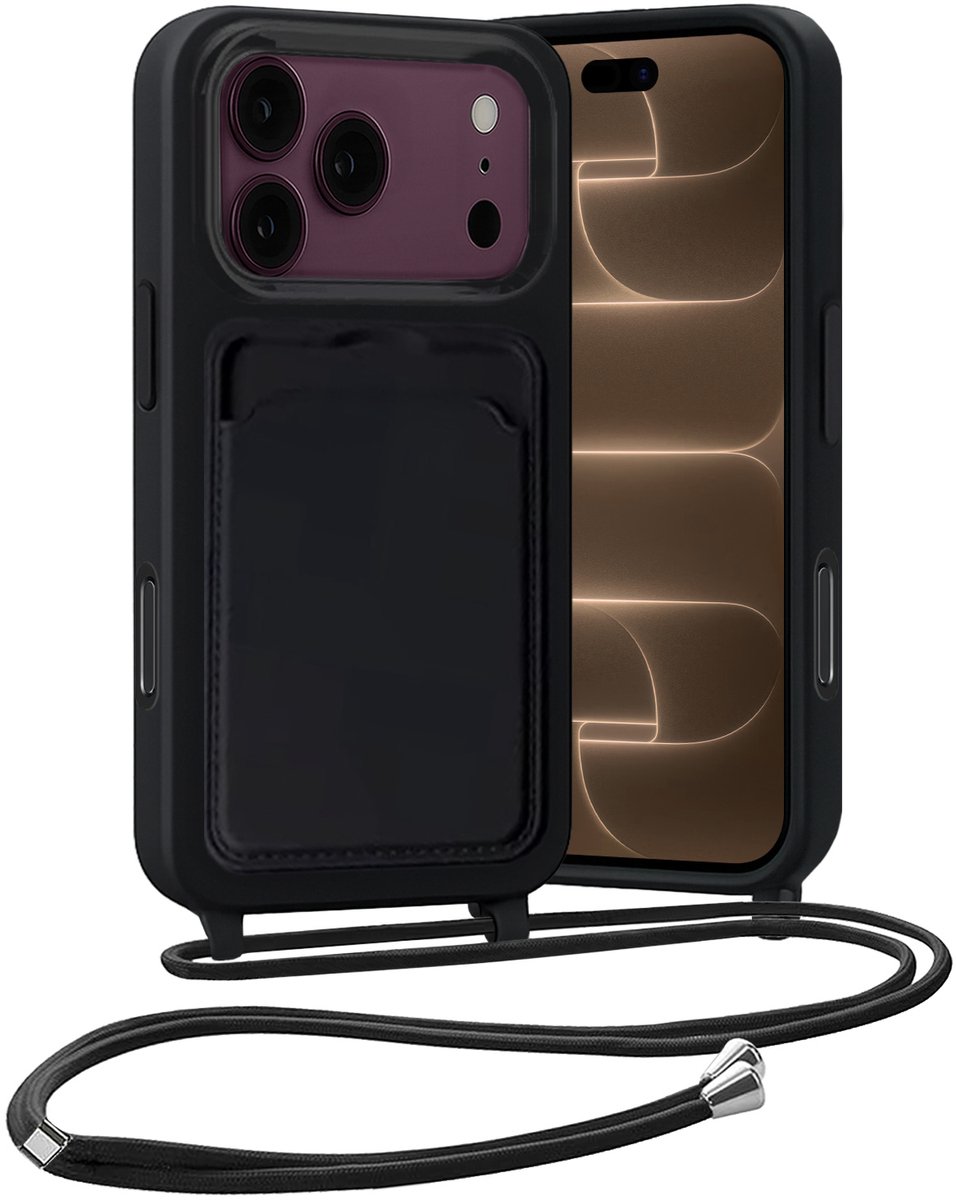 Hoesje Geschikt voor iPhone 18 Pro Hoes Met Telefoonketting - Backcover Geschikt voor iPhone 18 Pro Case Met Koord - Zwart