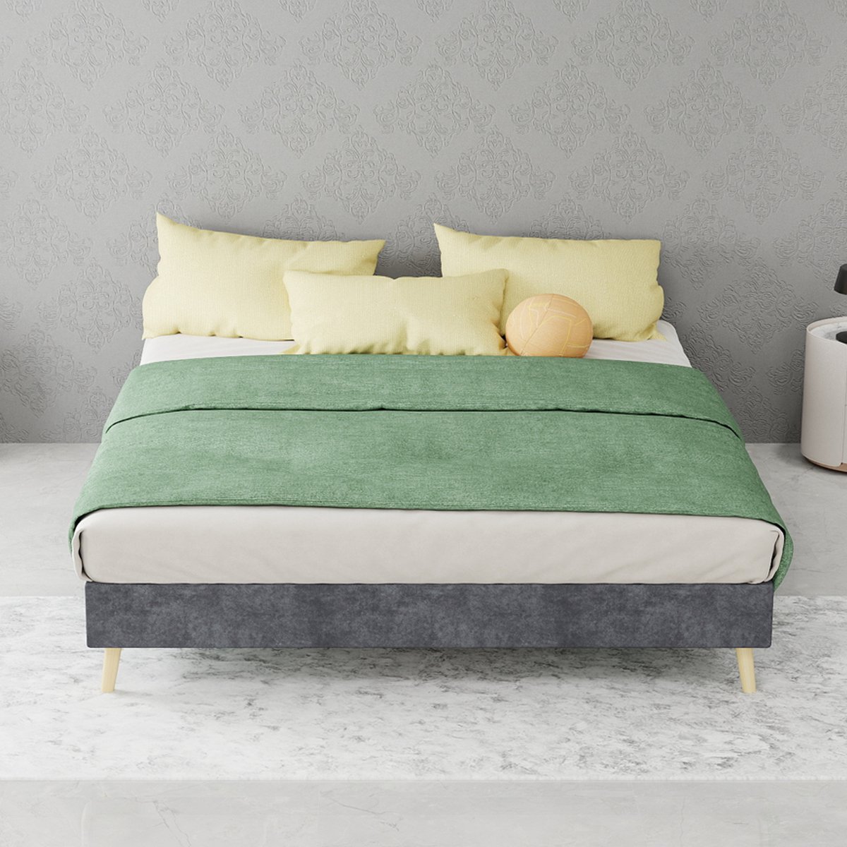 AURA LUMEN-Gestoffeerd bed-Twijnfelaarbed-140 x 200 cm-Grijs-Nederlandse fluweelstof-Modern minimalistisch