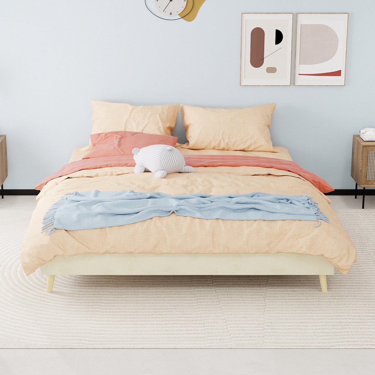 AURA LUMEN-Gestoffeerd bed-Tweepersoonsbed-160 x 200 cm-Opbergbed-Beige