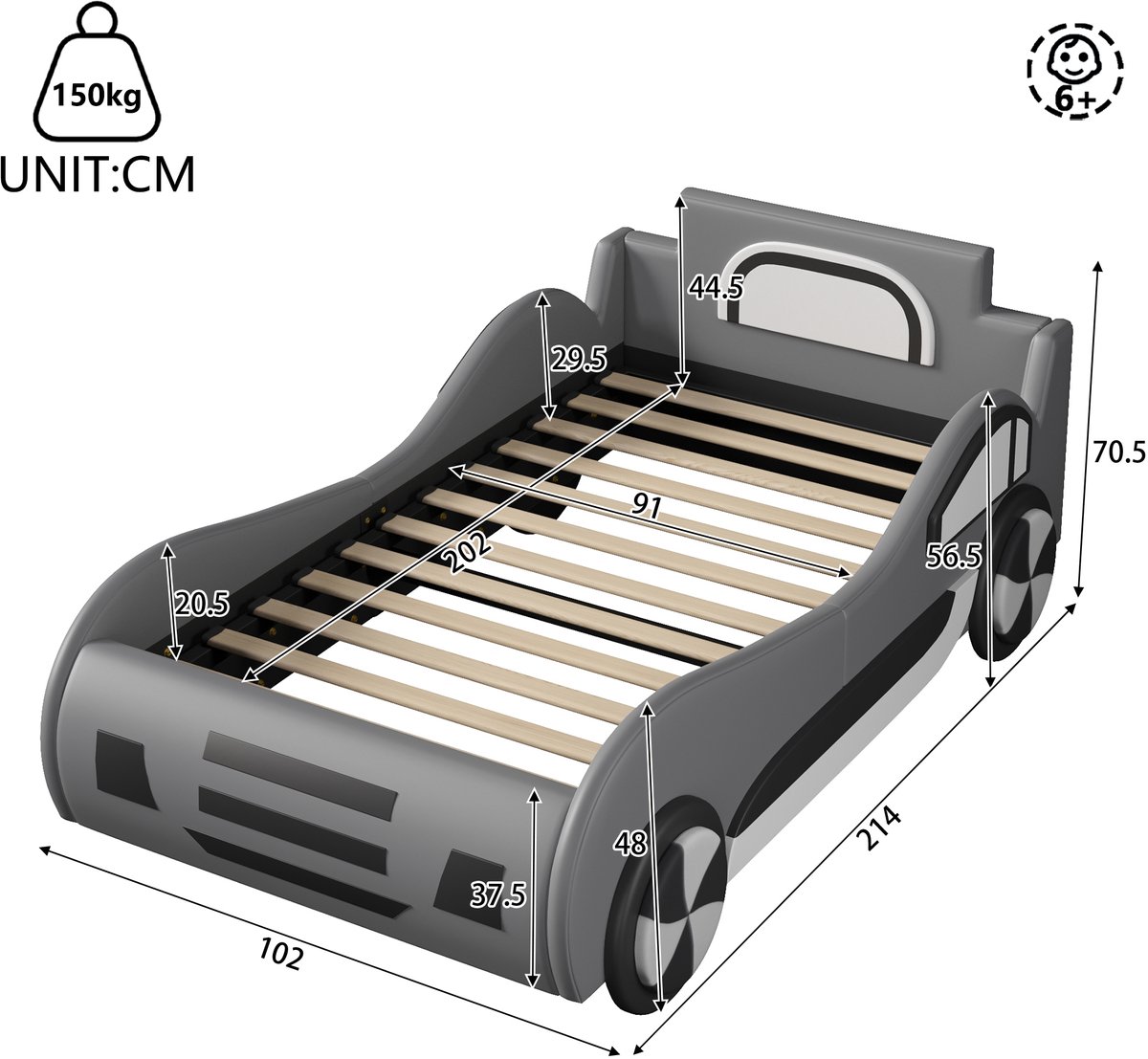 AURA LUMEN Gestoffeerd bed-Eenpersoonsbed-90 x 200 cm-Hydraulisch bed-Bed met opbergruimte-Grijs