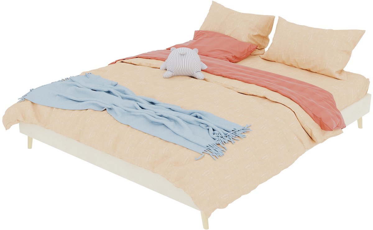 AURA LUMEN Gestoffeerd bed-Tweepersoonsbed-160 x 200 cm-Laag profiel-Onderbed opbergruimte-Beige