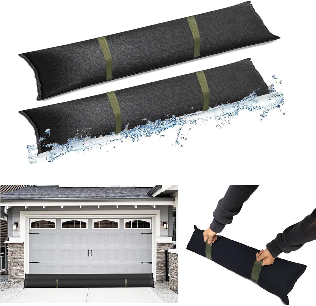 Set van 2 Zandzakken met Handvatten voor Overstromingsbescherming - Waterdichte Barrière voor Garagedeur, Kelder en Raam, Ideaal bij Regenlekkage, 180 cm
