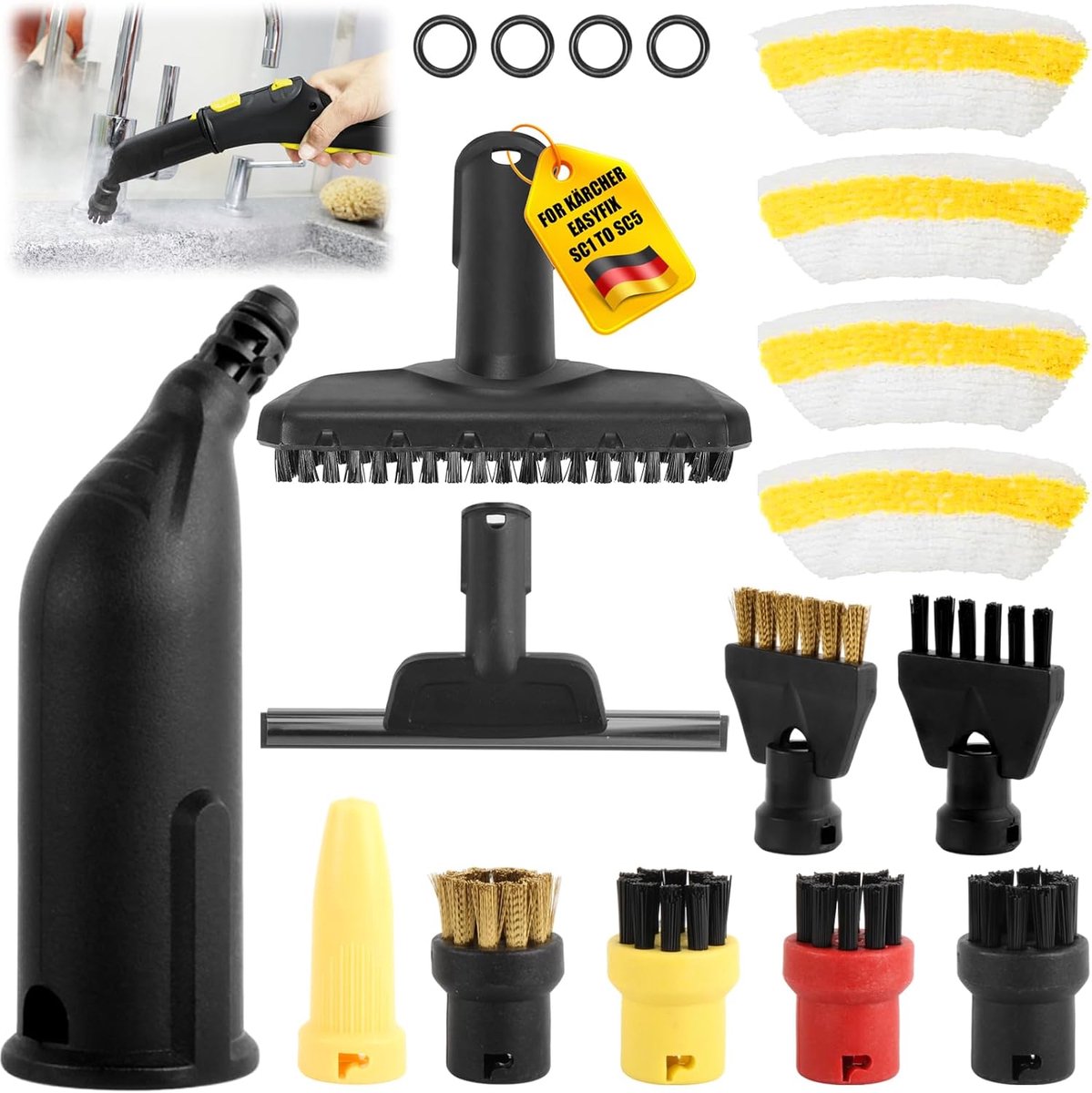 SnelShoppen - Pack van 13 Accessoires voor Stoomreiniger, Vervangonderdelen voor Rondborstel, Voegenborstels, Raamtrekker, Microvezeldoek, Geschikt vo