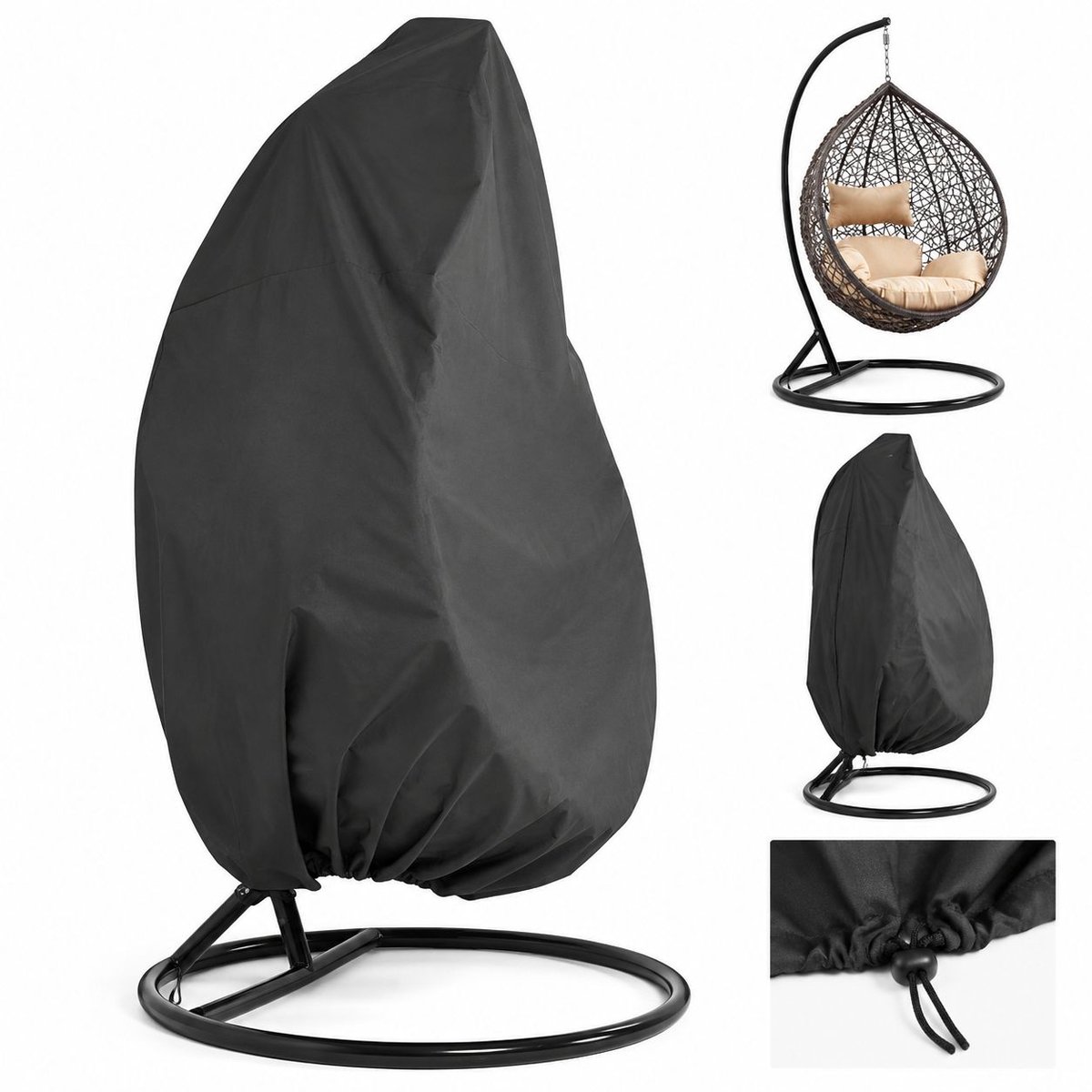 VHV - Hangstoelhoes - Winddicht - Waterdichte schommelstoelhoes - 190 cm - Zwart - Zonder rits - Stofdicht - voor patio