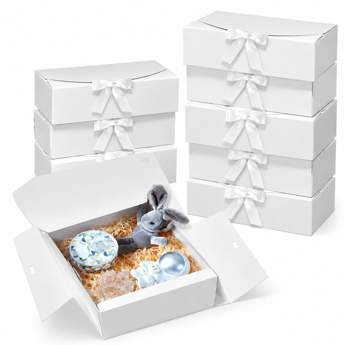 VHV - Cadeaudoos - 10 stuks - 8 cm - Wit - Cadeaudozen met lint - Cadeau tas - Geschenkverpakking - voor bruiloft en verjaardag