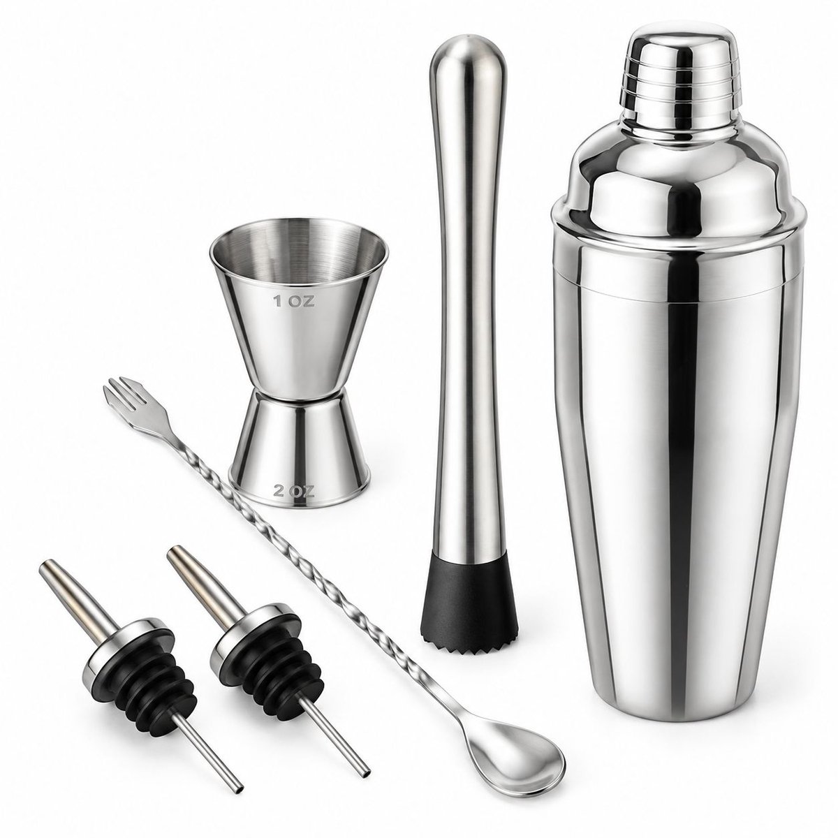 VHV - RVS cocktail shaker - Cocktail shaker (750 ml - 6-delige set - Cocktail set - Cocktail accessoires - Cocktailset met drankshaker - thuis