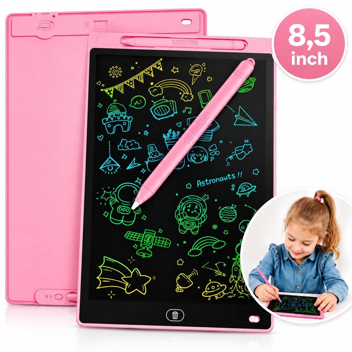 LCD Tekentablet kinderen - 8,5 Inch - Herbruikbaar - Met Wisknop en Tekenpen