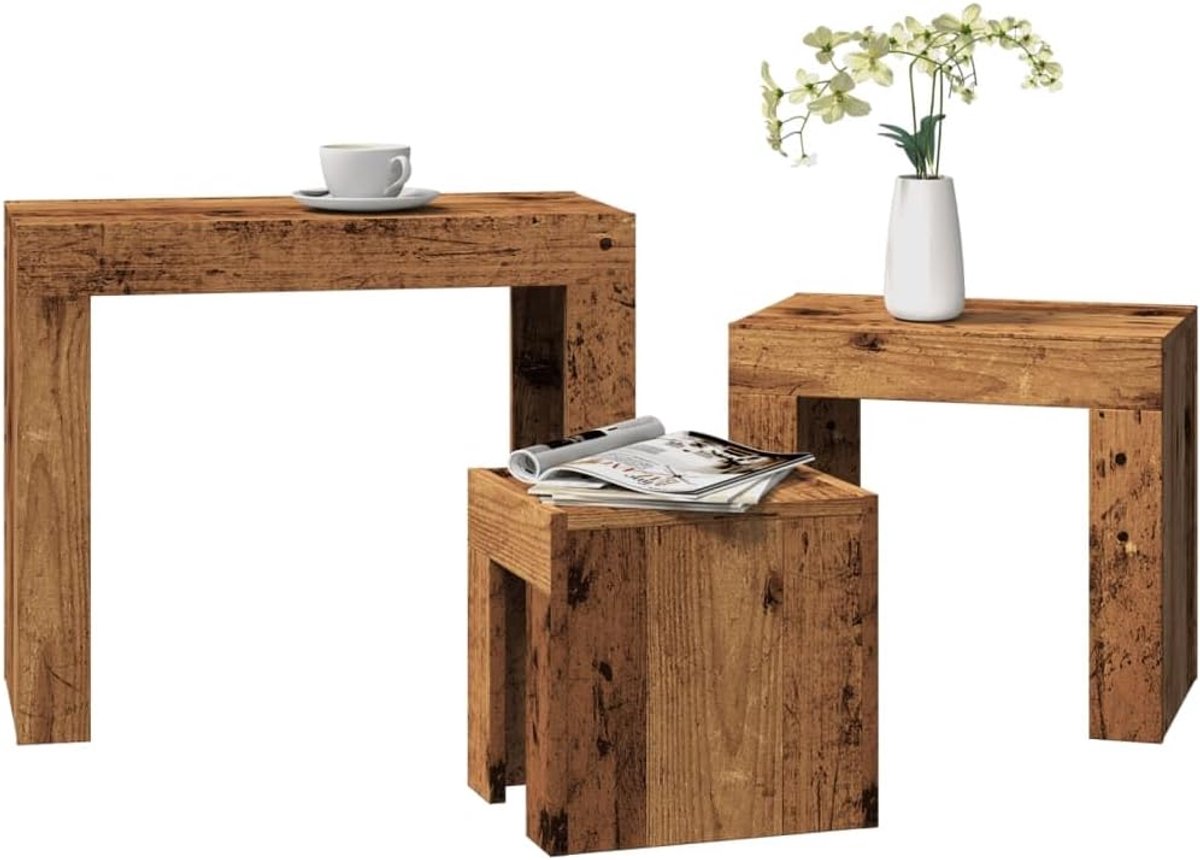 Hout In elkaar passend Modern 3 delige tafelset Oud houtkleurig