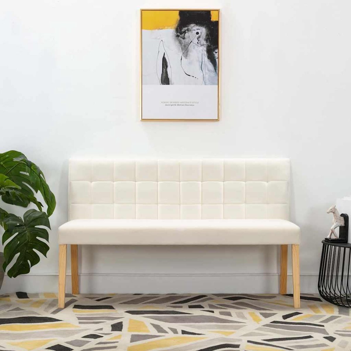 140 cm crème fluweel, gangbank met rugleuning en gewatteerd design, gevoerde bank voor woonkamer